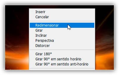 Mudando da perspectiva para a redimensionar.