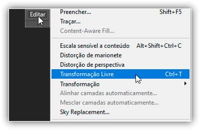 Indo em Editar > Transformação Livre.