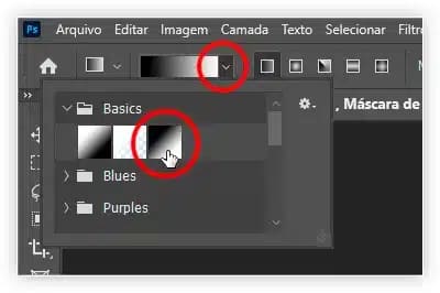 Selecionando o gradiente preto, branco.