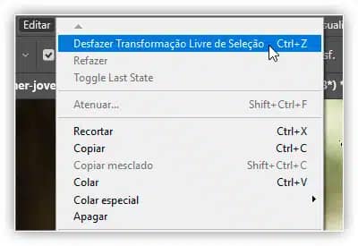 Indo para Editar > Desfazer Seleção de Transformação Livre.