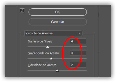 As opções de filtro de recorte.