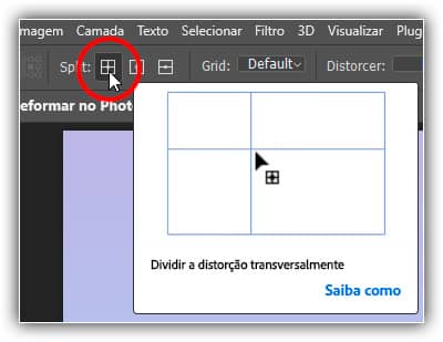 Selecionando a opção Dividir transversalmente.