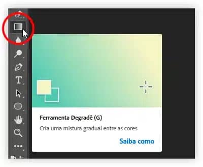 Selecionando a ferramenta Degradê.