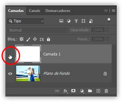 Quando uma camada está atualmente oculta, o globo ocular dentro do ícone Visibilidade da camada também está oculto.