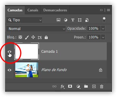 Você pode ativar ou desativar temporariamente as camadas clicando no ícone Visibilidade da camada.