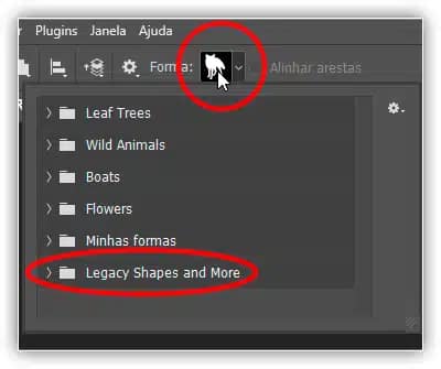 As formas ausentes agora estão disponíveis no Seletor de formas personalizadas.