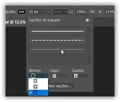 Alterando o tipo de linha e o alinhamento do traço.