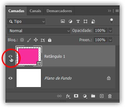 Clicando no ícone de visibilidade da camada de forma.