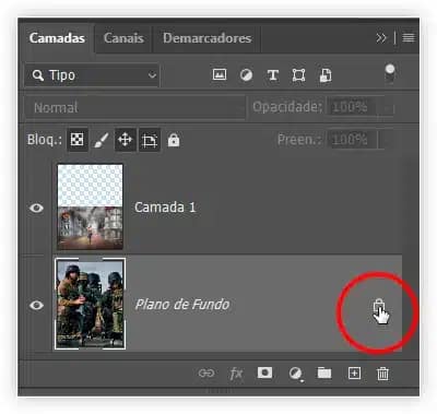 Desbloqueando a camada Plano de Fundo.