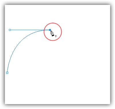 Mantenha pressionada a tecla "Alt" (Win) / "Option" (Mac) e clique diretamente no ponto de ancoragem para remover a alça de direção à direita, deixando apenas a da esquerda.
