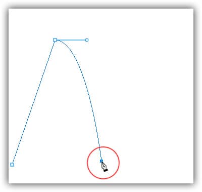 Clique para adicionar um terceiro ponto de ancoragem, que cria um segmento de caminho curvo entre o ponto de ancoragem anterior e o novo.