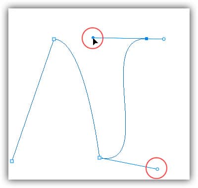 Alterar a direção e/ou o comprimento de qualquer uma das alças altera a forma geral da curva. Depois de girar e alongar ambas as alças, a curva agora aparece em forma de "S".