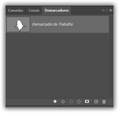 Paleta Demarcadores do Photoshop mostrando o contorno do tubarão na miniatura de visualização.