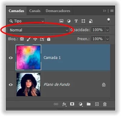 Abrindo o menu Modo de Mesclagem.