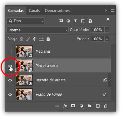 Selecionando e ativando o objeto inteligente "Pincel a Seco".