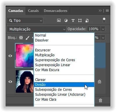 Escolhendo um segundo modo de mesclagem.