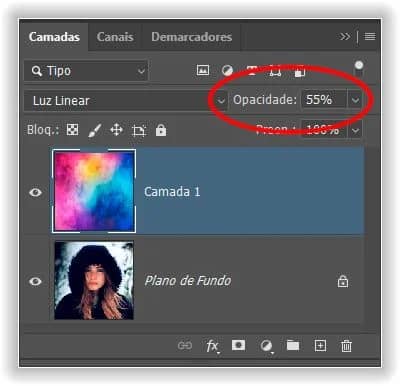 Ajustando a opacidade da camada do teclado.