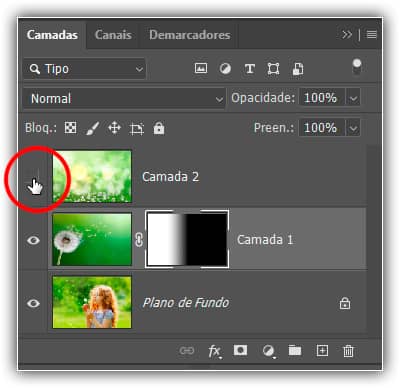 Clicando no ícone de visibilidade da camada superior.