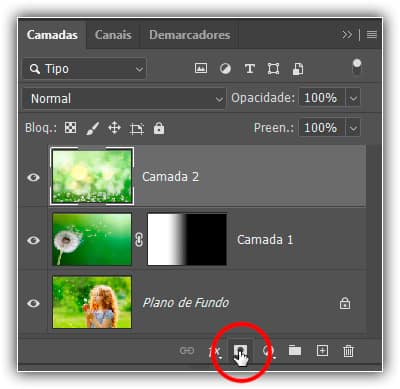 Clicando no ícone Adicionar máscara de camada.