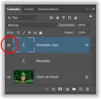 Selecionando e ativando a cópia da camada de texto.