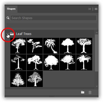 Abrindo o grupo Leaf Trees.