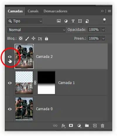 Ative e desative o ruído com o ícone de visibilidade.