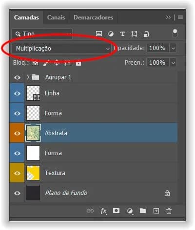 Segure Shift e use as teclas de mais e menos para percorrer os modos de mesclagem.