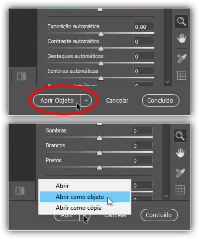 Segure Shift para transformar o botão Abrir em Abrir Objeto.