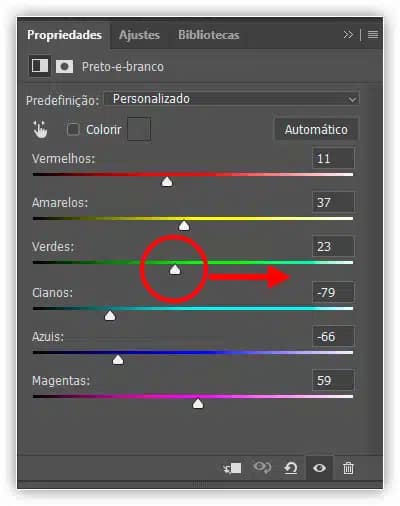 Conforme você arrasta a imagem, o controle deslizante de cores se move com você.