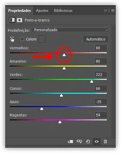 Arrastar na casa vermelha moveu o controle deslizante Vermelhos.