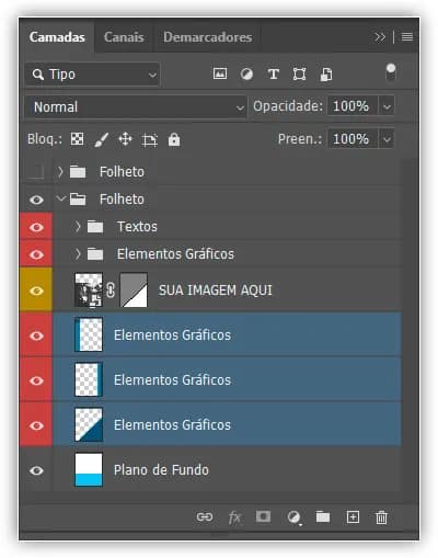 Selecionando as camadas que compõem os outros elementos gráficos.