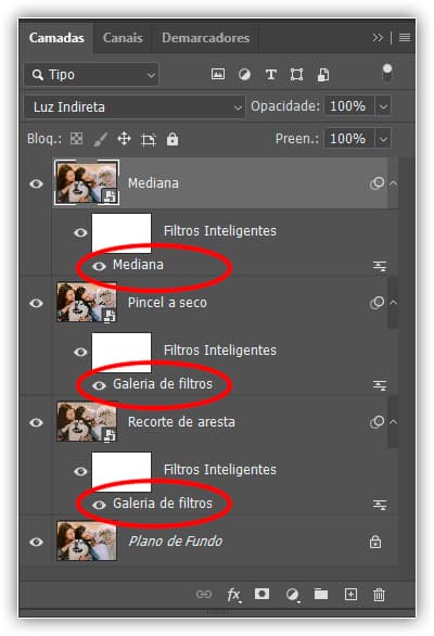 Clique duas vezes em qualquer um dos Filtros Inteligentes para experimentar as configurações.
