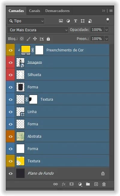 -Pressionando Ctrl+Alt+A (Win) / Command+Option+A (Mac) para selecionar todas as camadas (exceto a camada Background).