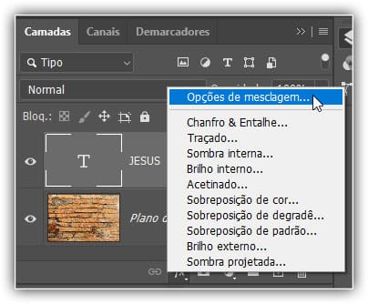 Selecione as opções de mesclagem no topo da lista de estilos de camada.