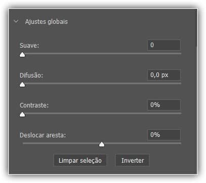 Painel de ajustes globais.