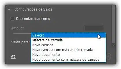As opções de saída.