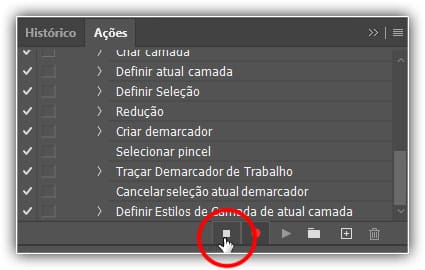Interromper a gravação desta ação.
