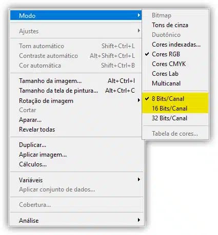 Para converter uma imagem em 8 ou 16 bits.