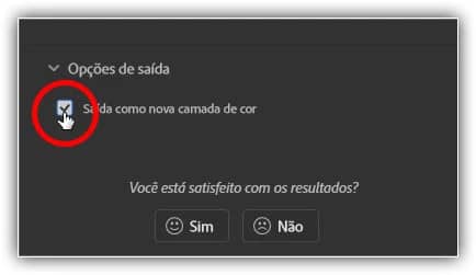 A opção Saída como nova camada de cor.