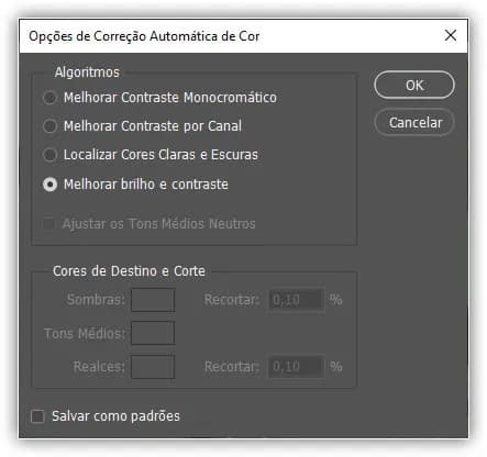 As três opções principais correspondem aos três comandos de imagem automática.