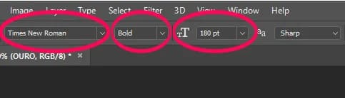 Escolhendo uma fonte e configurando o tamanho para 180 pt.