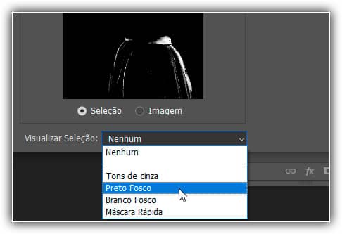 Escolhendo Preto Fosco na opção Visualizar Seleção.