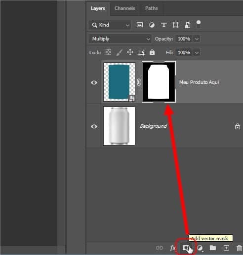 Em seguida, clique no ícone Adicionar máscara de vetor (Add vector mask)