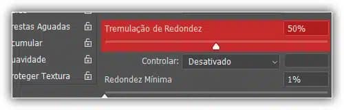 Deixe o Photoshop alterar aleatoriamente o nivelamento do pincel conforme você pinta, aumentando o valor de Tremulação.