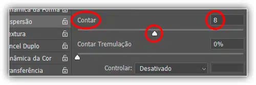 Arraste o controle deslizante Contagem para a direita para adicionar mais e mais cópias da ponta do pincel ao longo do traçado.
