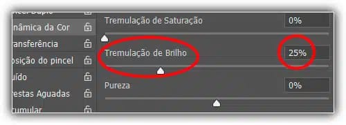 Arrastando o controle deslizante para a direita para definir o valor de variação de brilho em 25%.