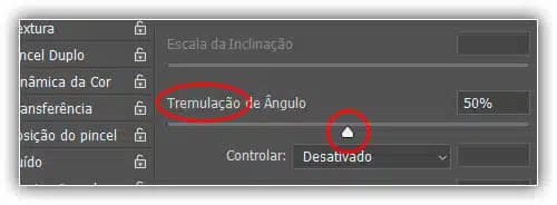 Use o controle deslizante Tremulação na seção Ângulo para alterar aleatoriamente o ângulo do pincel.