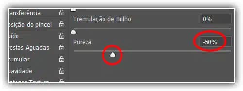 Arraste o controle deslizante para a esquerda para diminuir a saturação da cor do pincel.