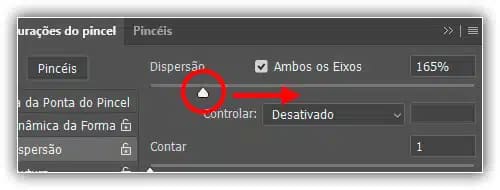 Opções de dispersão - Pincéis do Photoshop