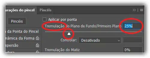 Aumentando a opção Tremulação de primeiro plano/plano de fundo para 25%.